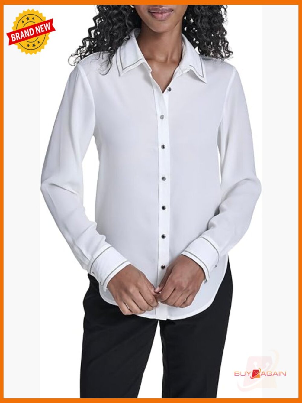 Long Sleeve Button Down Blouse Regular Fit Polyester Georgette
